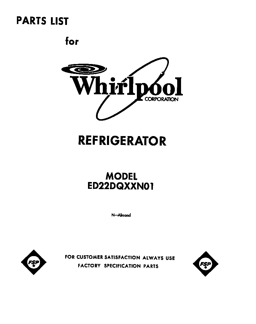 Whirlpool ED22DQXXN01 front cover diagram