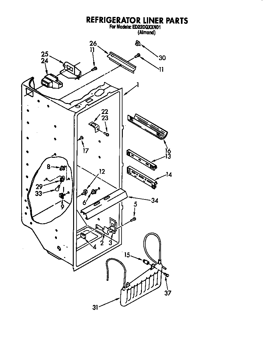 Whirlpool ED22DQXXN01 refrigerator liner diagram