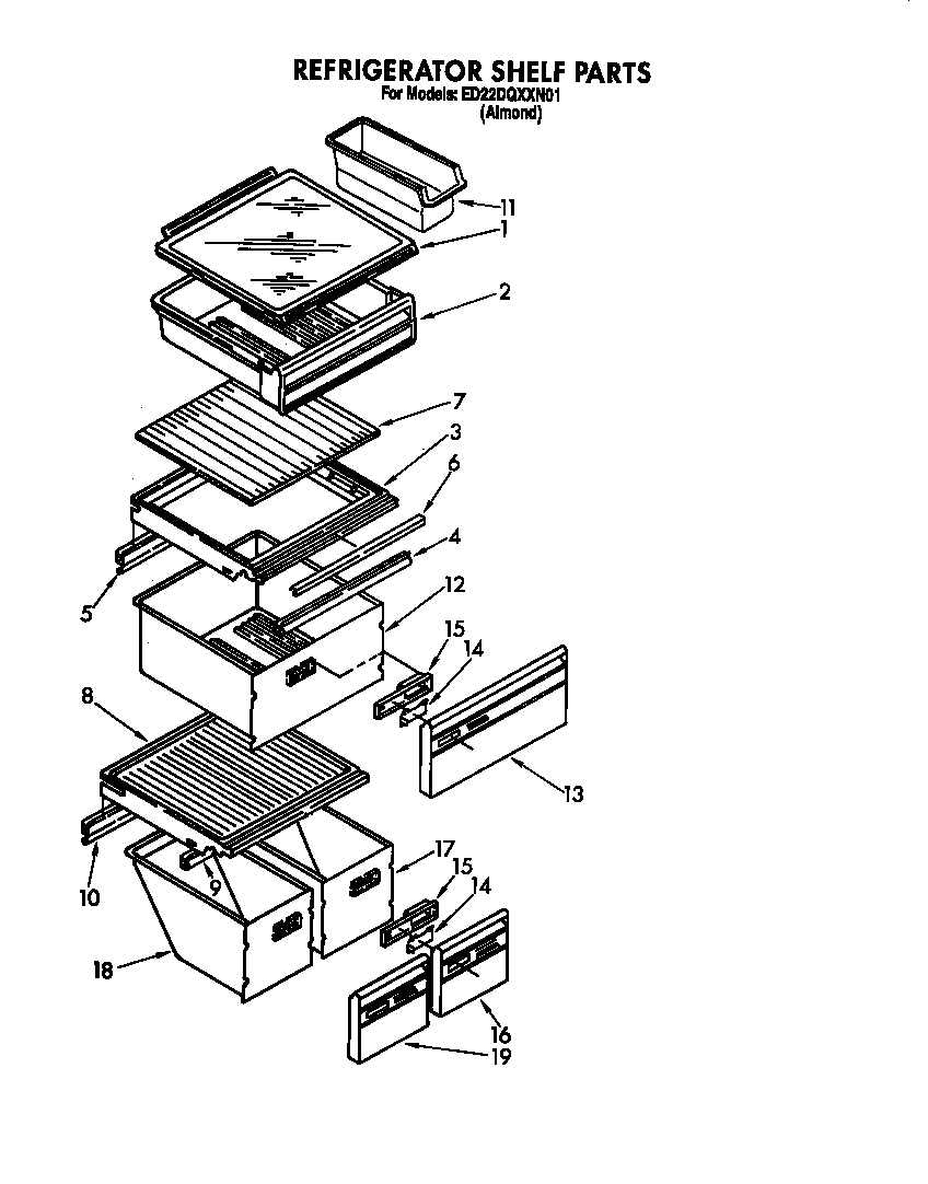 Whirlpool ED22DQXXN01 refrigerator shelf diagram