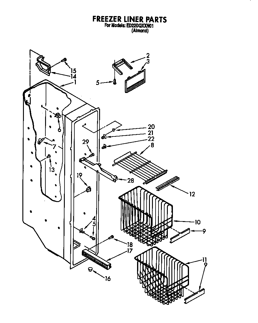 Whirlpool ED22DQXXN01 freezer liner diagram