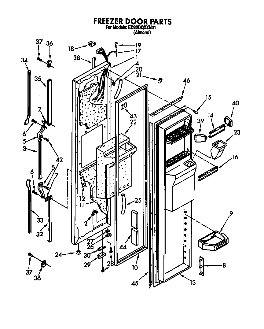 Whirlpool ED22DQXXN01 freezer door diagram