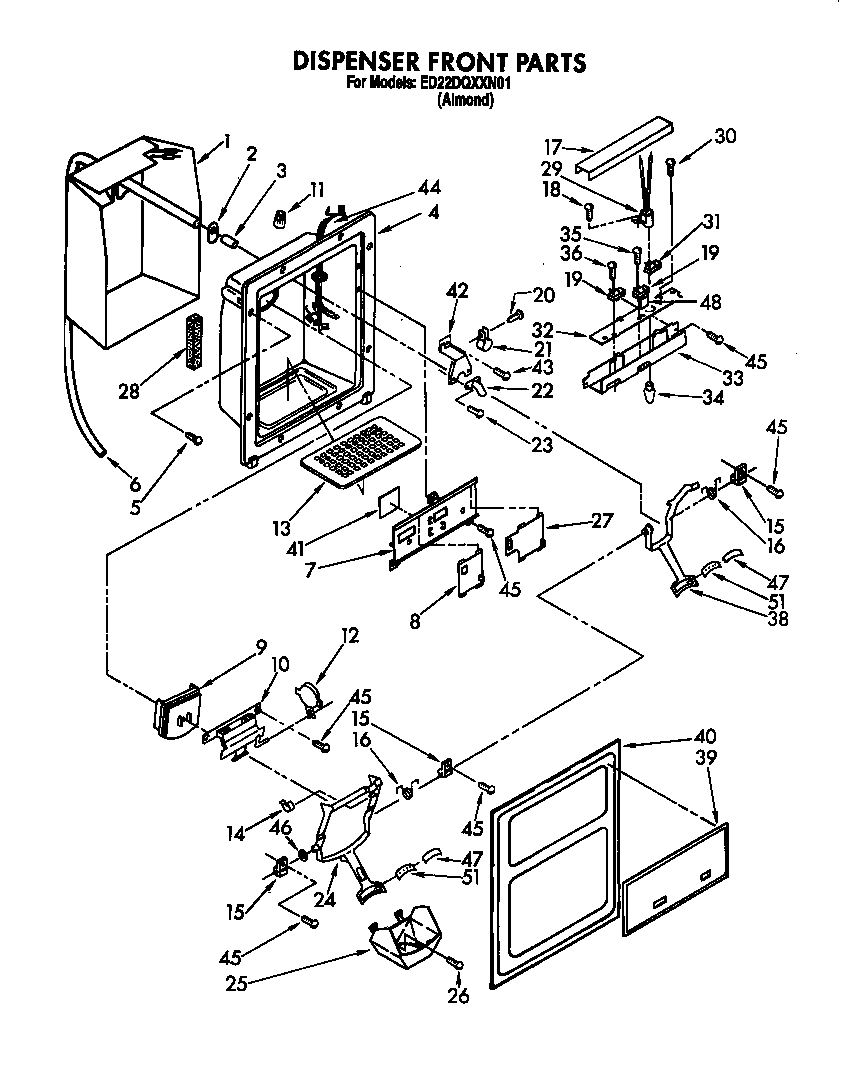 Whirlpool ED22DQXXN01 dispenser front diagram