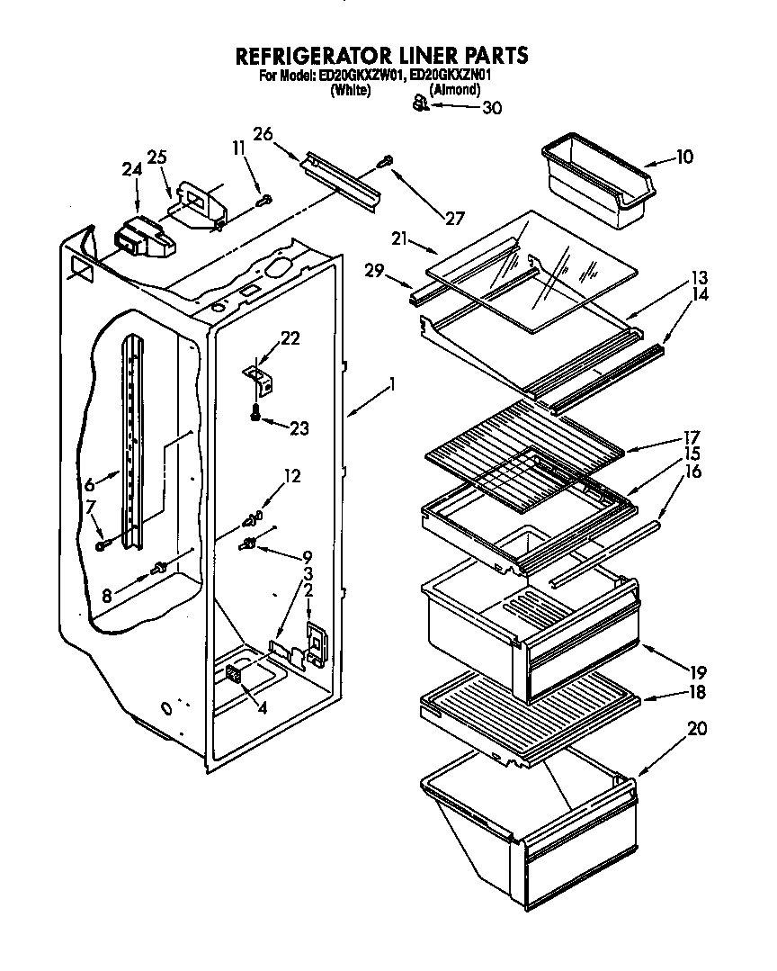 Whirlpool ED20GKXZN01 refrigerator liner diagram