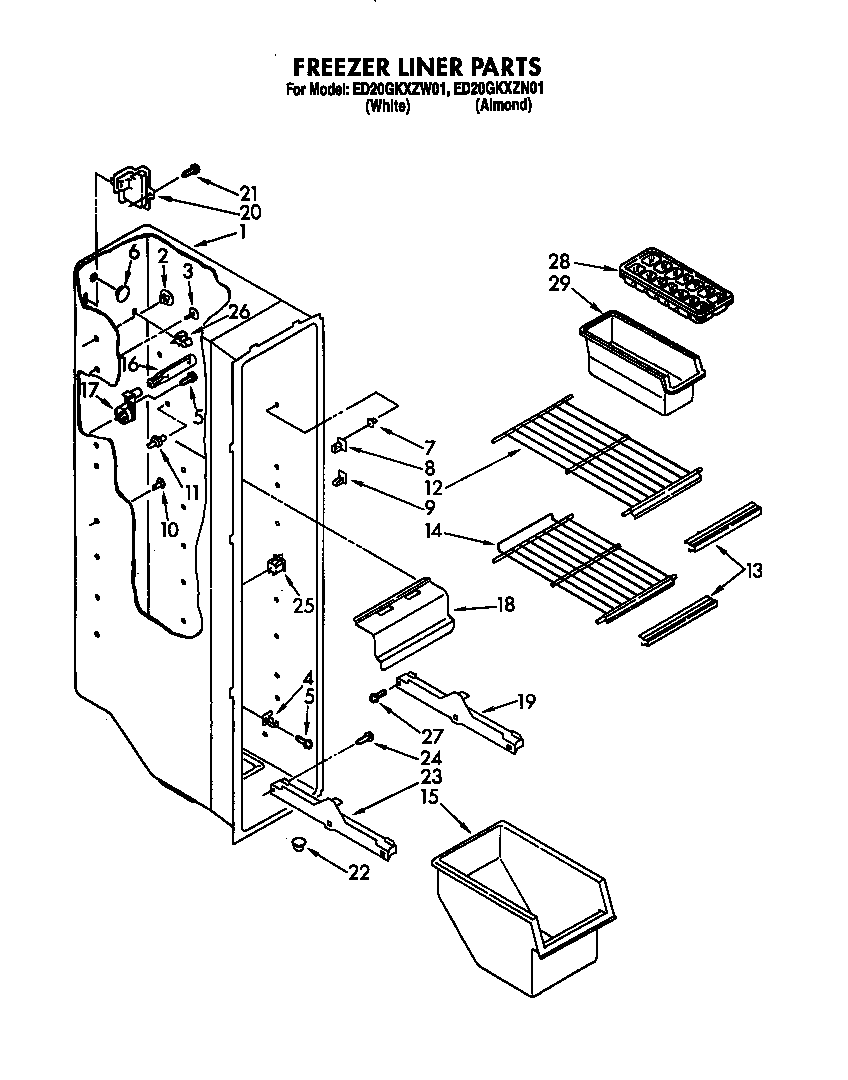 Whirlpool ED20GKXZN01 freezer liner diagram