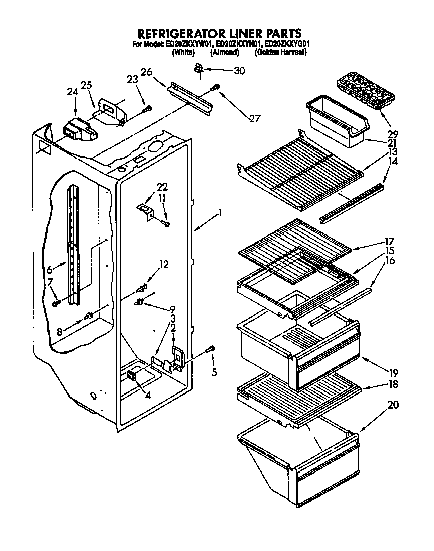 Whirlpool ED20ZKXYW01 refrigerator liner diagram