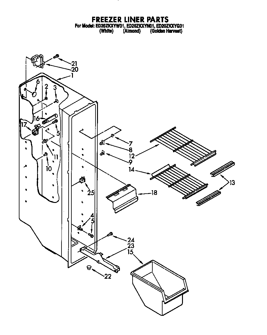 Whirlpool ED20ZKXYW01 freezer liner diagram