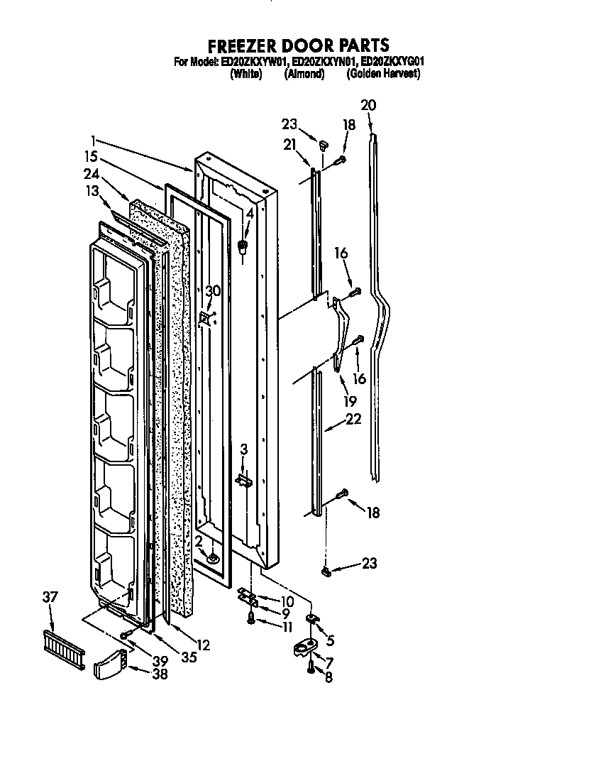Whirlpool ED20ZKXYW01 freezer door diagram