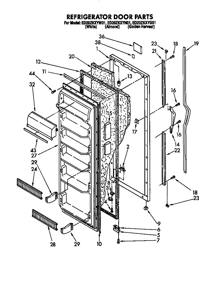 Whirlpool ED20ZKXYW01 refrigerator door diagram