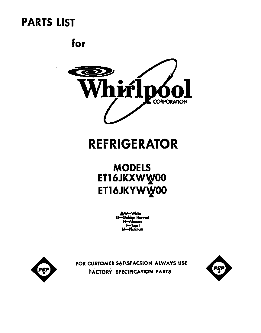 Whirlpool ET16JKXWN00 front cover diagram