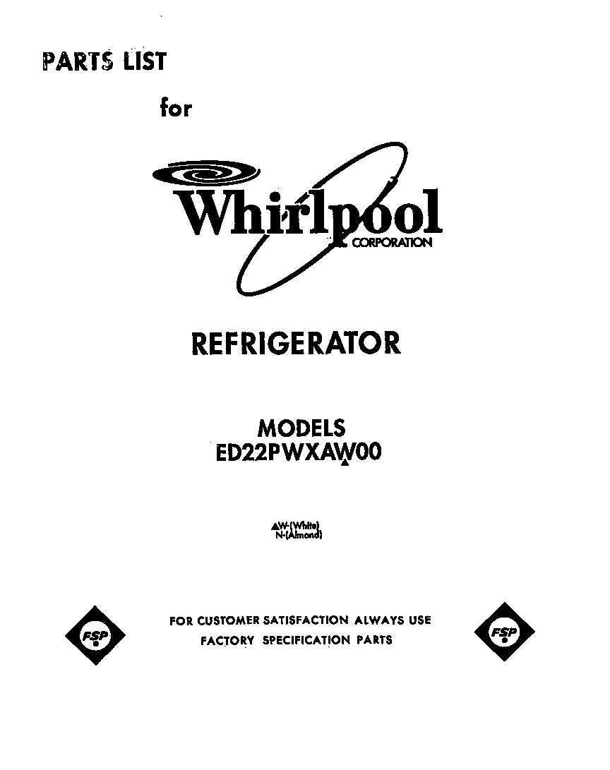Whirlpool ED22PWXAW00 front cover diagram