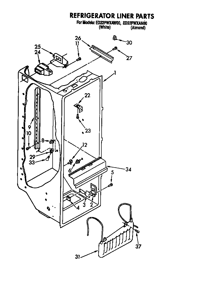 Whirlpool ED22PWXAW00 refrigerator liner diagram