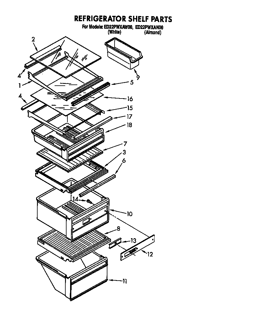 Whirlpool ED22PWXAW00 refrigerator shelf diagram