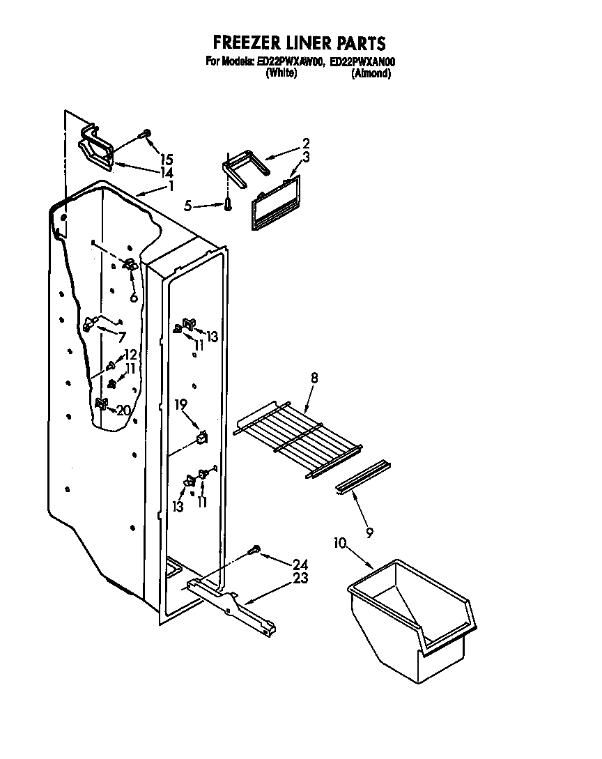 Whirlpool ED22PWXAW00 freezer liner diagram