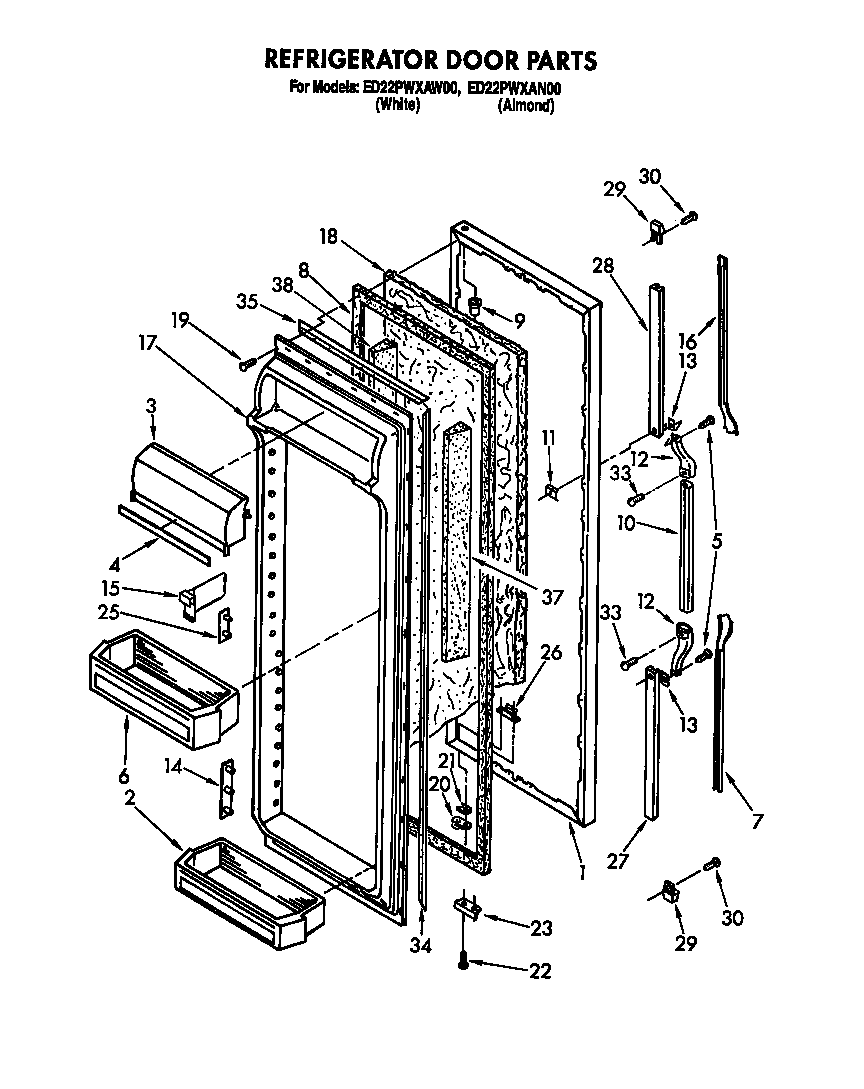 Whirlpool ED22PWXAW00 refrigerator door diagram
