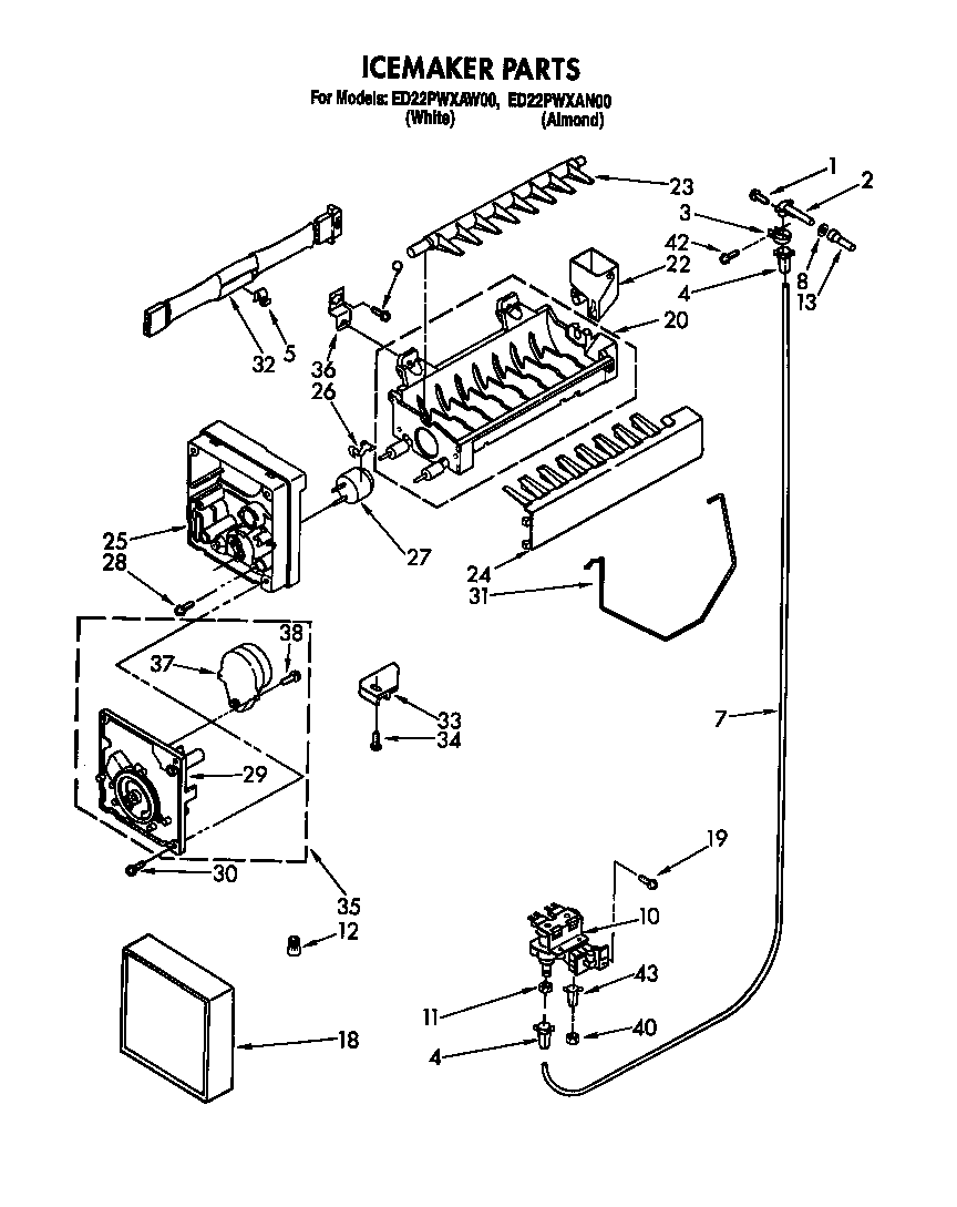 Whirlpool ED22PWXAW00 ice maker diagram