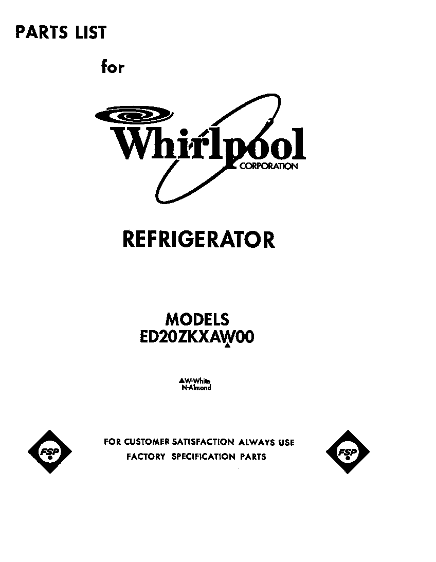 Whirlpool ED20ZKXAN00 front cover diagram