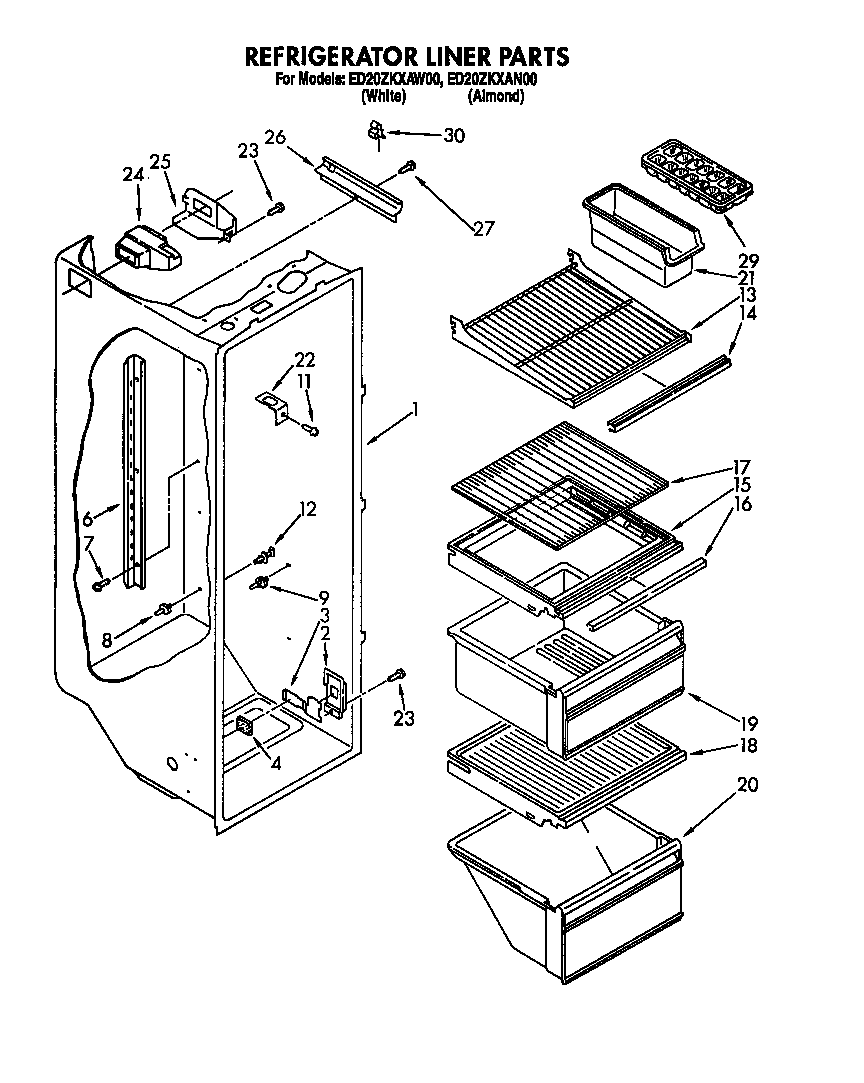 Whirlpool ED20ZKXAN00 refrigerator liner diagram