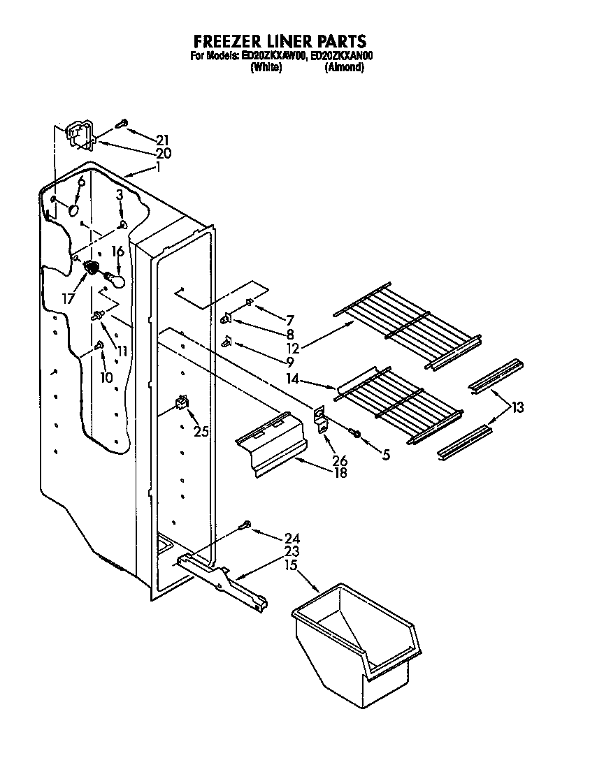 Whirlpool ED20ZKXAN00 freezer liner diagram