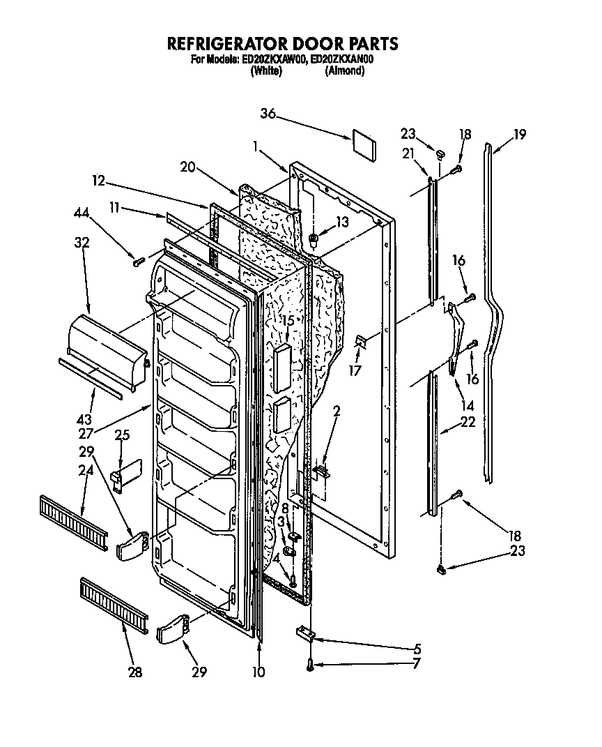 Whirlpool ED20ZKXAN00 refrigerator door diagram