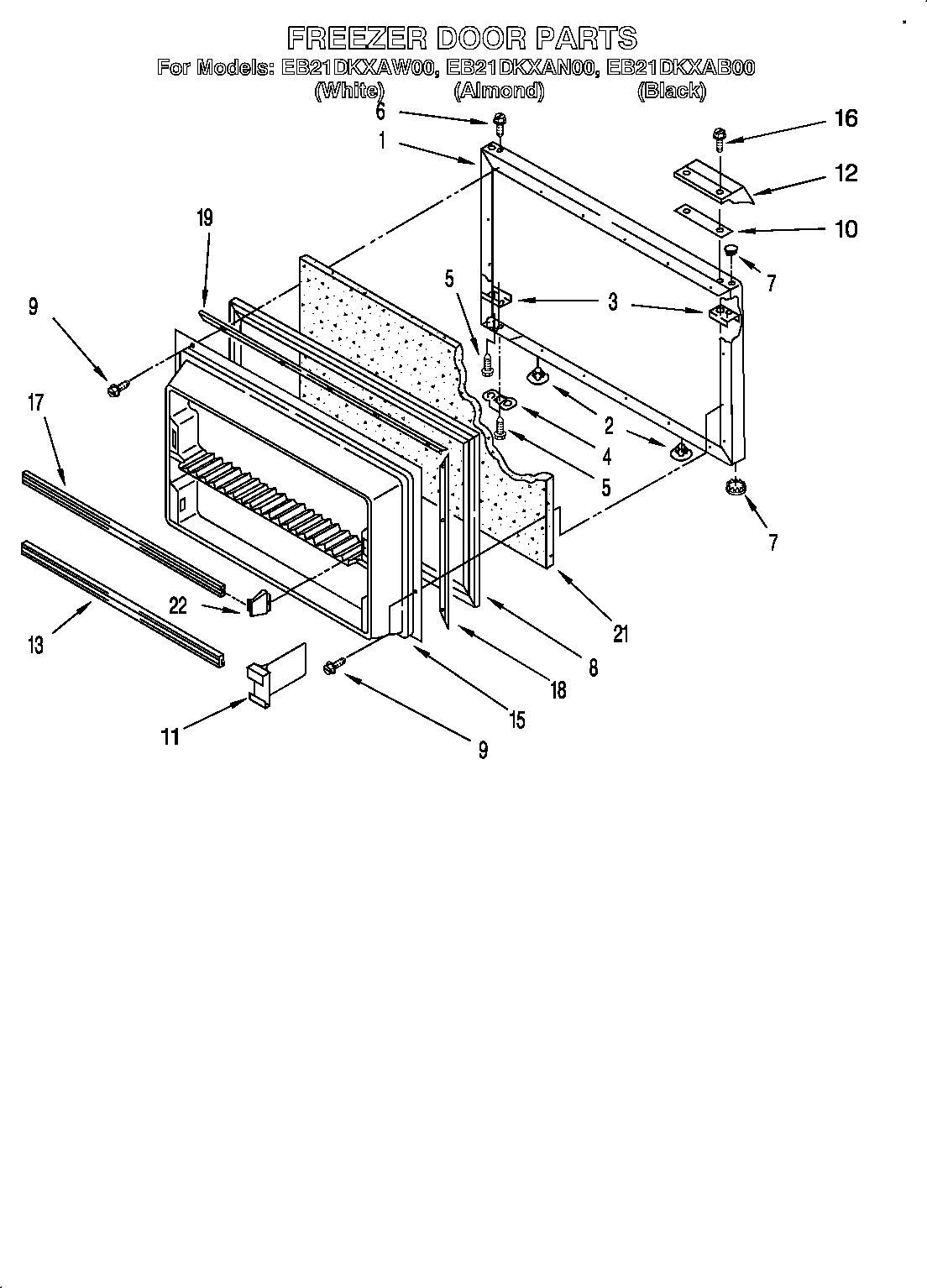 Whirlpool EB21DKXAB00 freezer door diagram