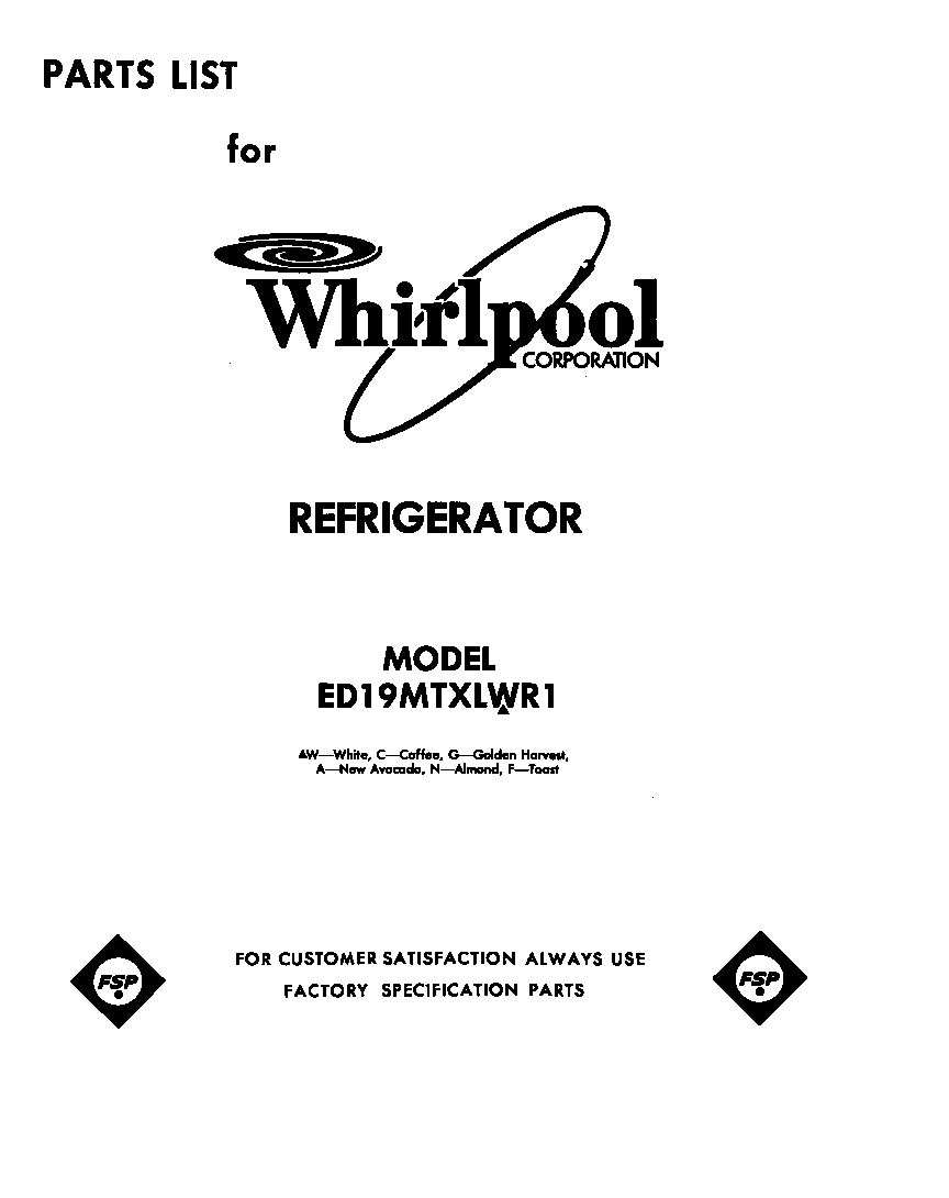 Whirlpool ED19MTXLWR1 front cover diagram