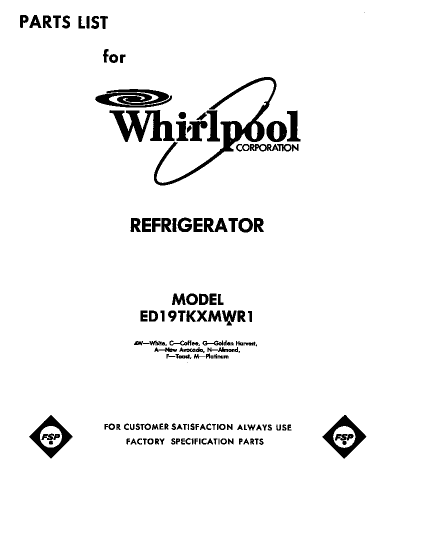 Whirlpool ED19TKXMWR1 front cover diagram