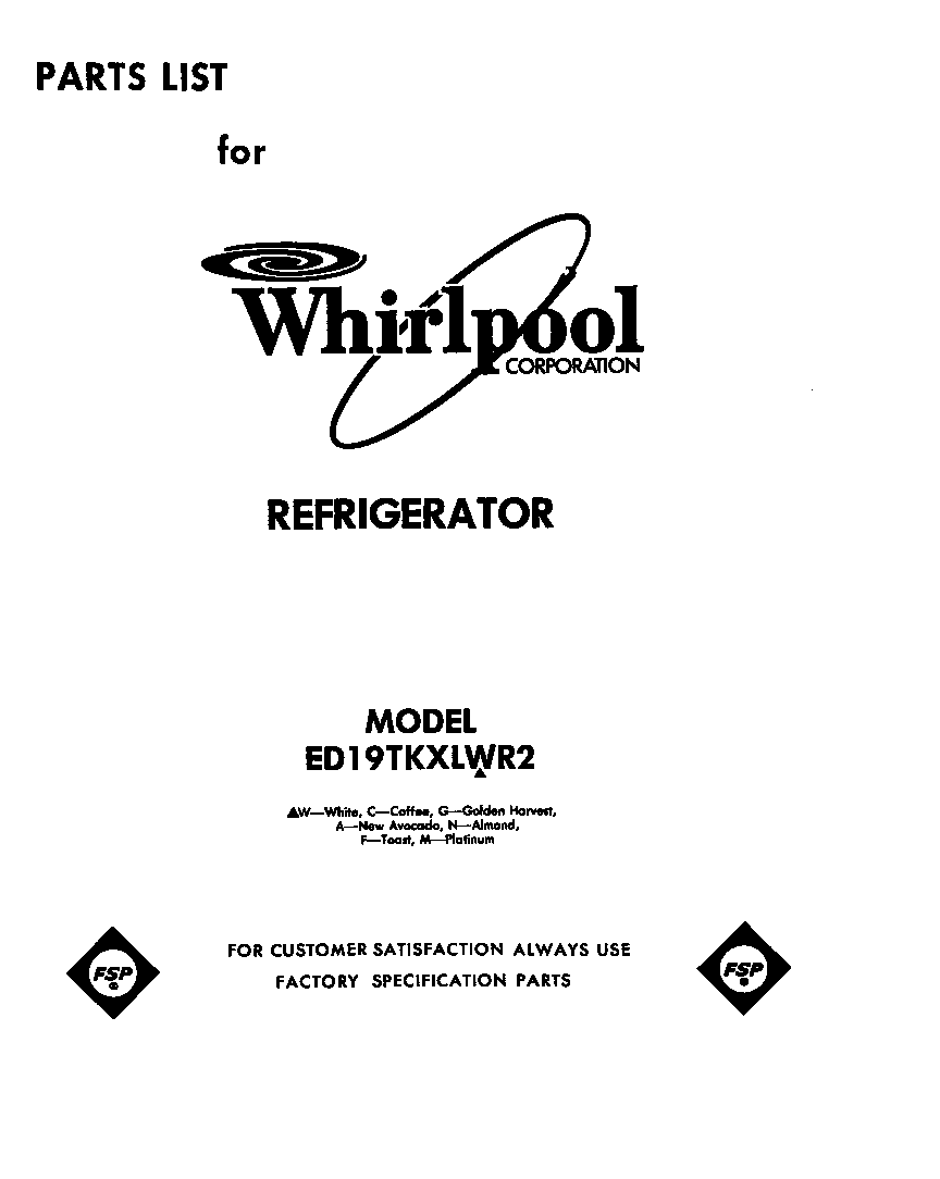 Whirlpool ED19TKXLWR2 front cover diagram