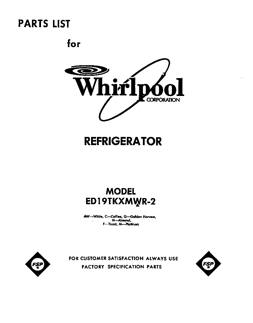 Whirlpool 2-A            Y front cover diagram
