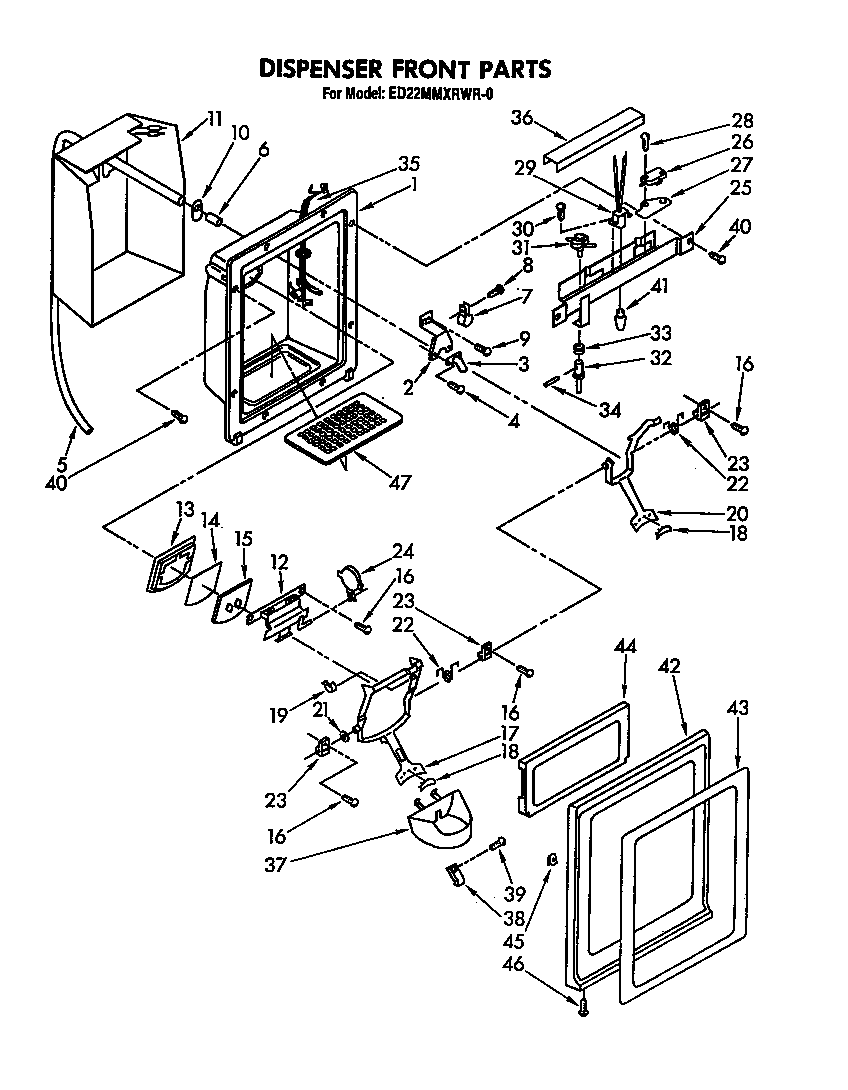 Whirlpool ED22MMXRWR0 dispenser front diagram
