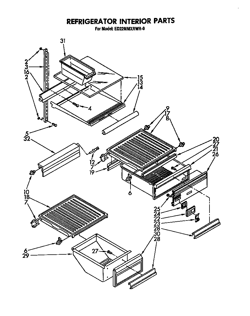 Whirlpool ED22MMXRWR0 refrigerator interior diagram
