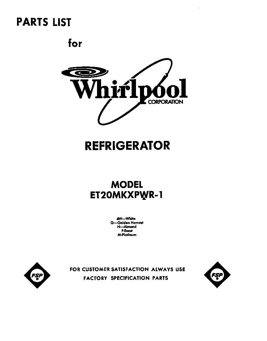 Whirlpool ET20MKXPWR1 cover diagram