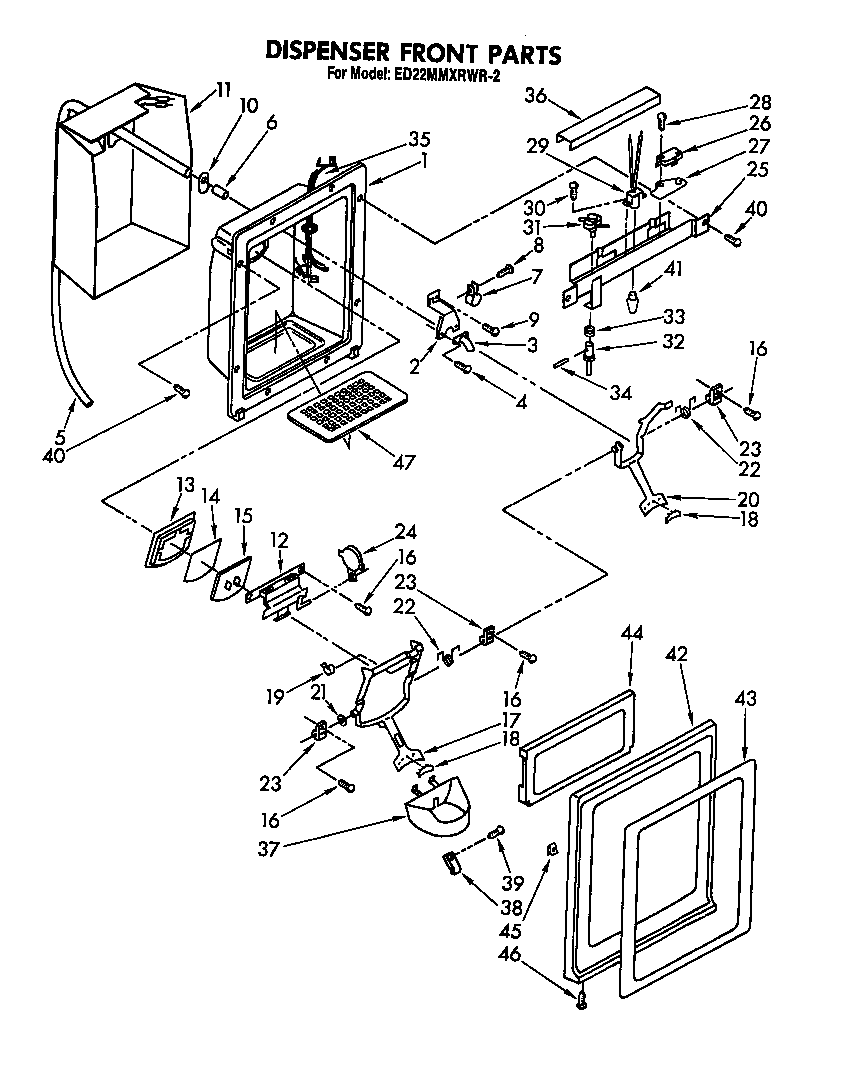 Whirlpool ED22MMXRWR2 dispenser front diagram
