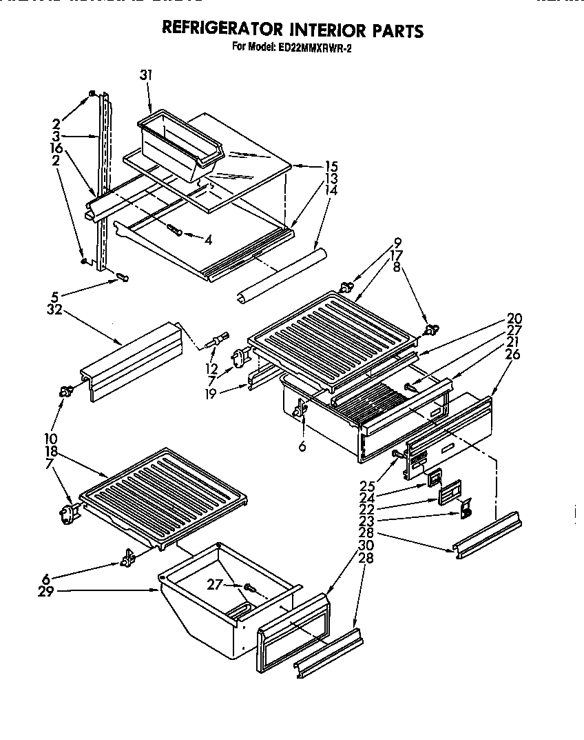 Whirlpool ED22MMXRWR2 refrigerator interior diagram