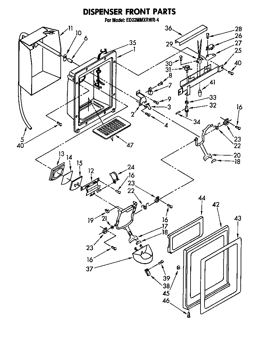 Whirlpool ED22MMXRWR4 dispenser front diagram