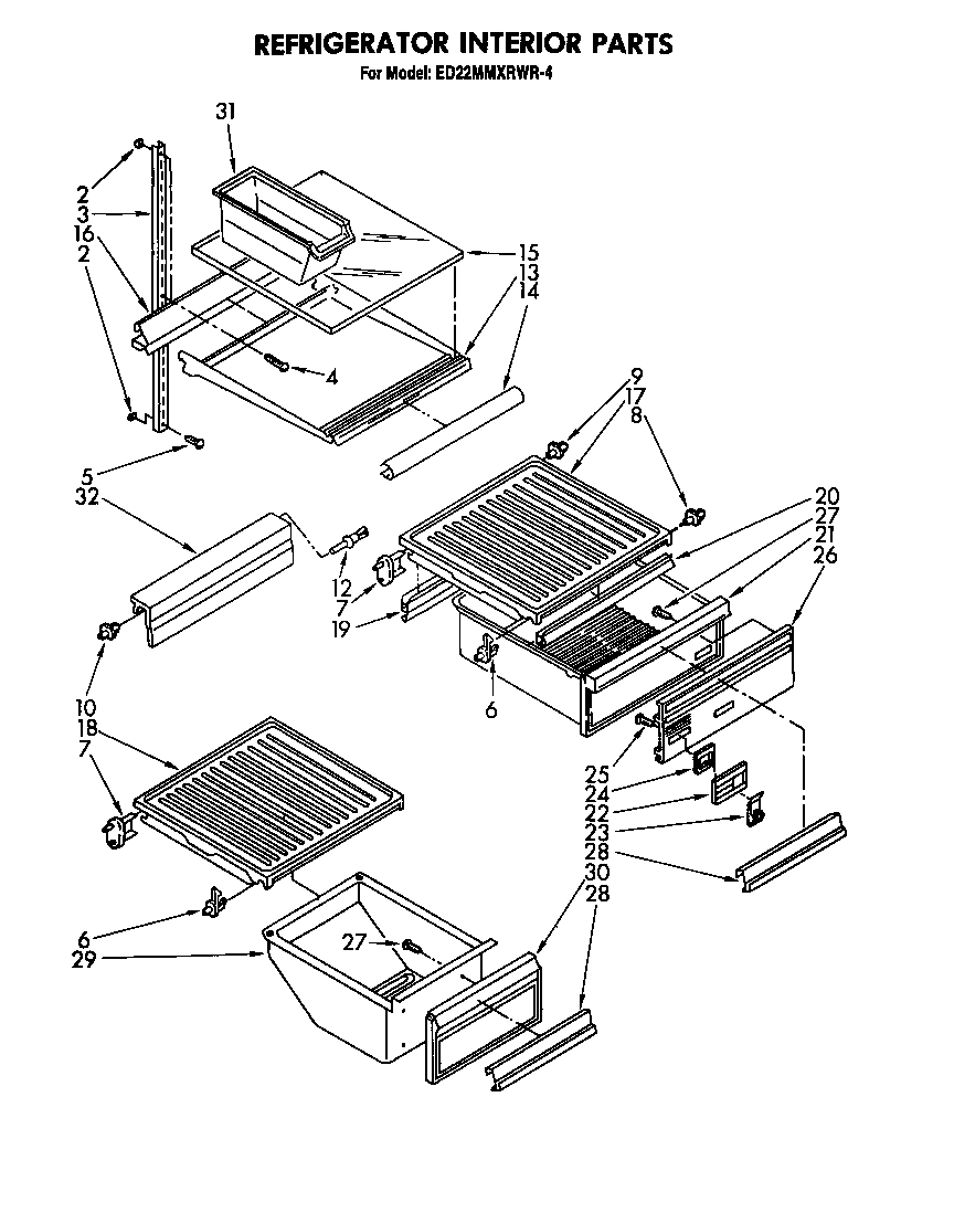 Whirlpool ED22MMXRWR4 refrigerator interior diagram