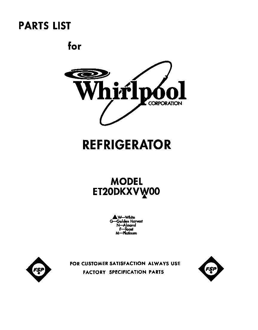 Whirlpool ET20DKXVG00 front cover diagram