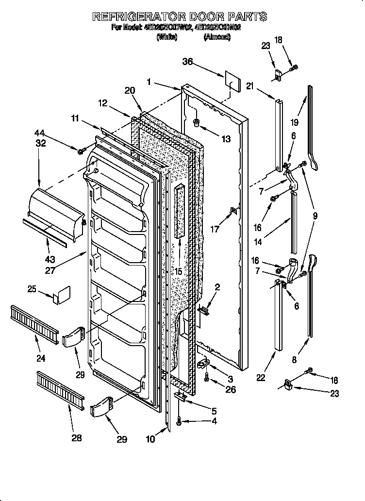 Whirlpool 4ED20ZKXDN02 refrigerator door diagram