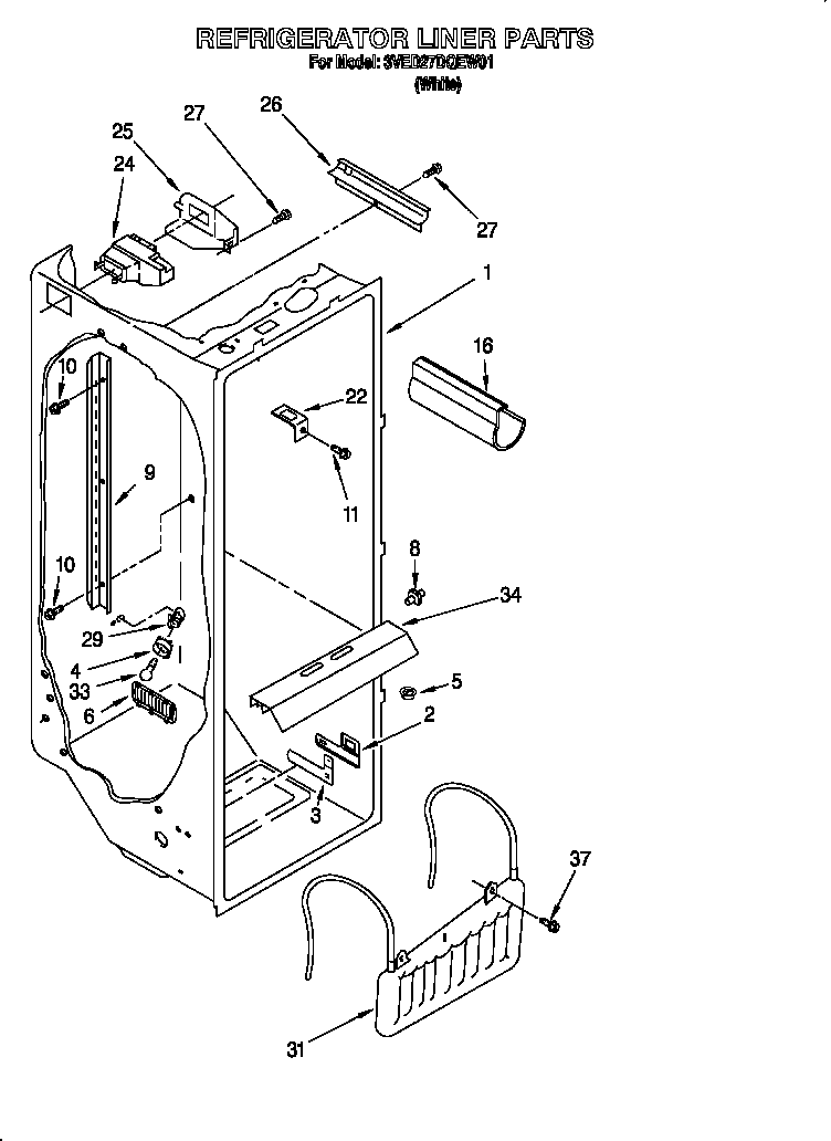 Whirlpool 3VED27DQEW01 refrigerator liner diagram