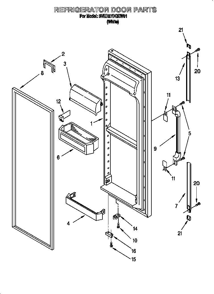 Whirlpool 3VED27DQEW01 refrigerator door diagram