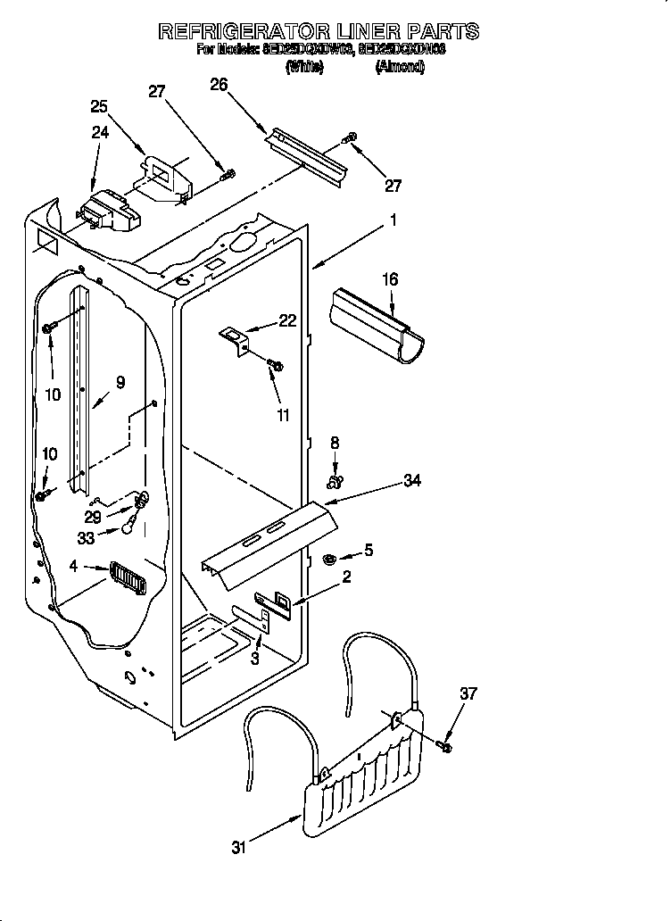 Whirlpool 8ED25DQXDW03 refrigerator liner diagram