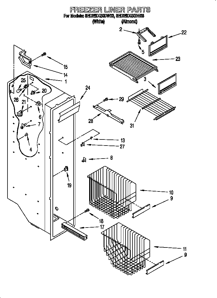 Whirlpool 8ED25DQXDW03 freezer liner diagram