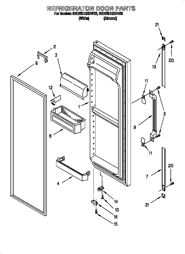 Whirlpool 8ED25DQXDW03 refrigerator door diagram