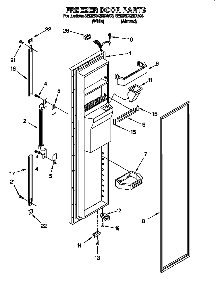 Whirlpool 8ED25DQXDW03 freezer door diagram