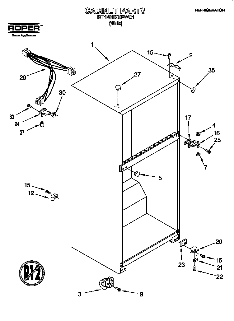 Roper RT14HBXFW01 cabinet diagram