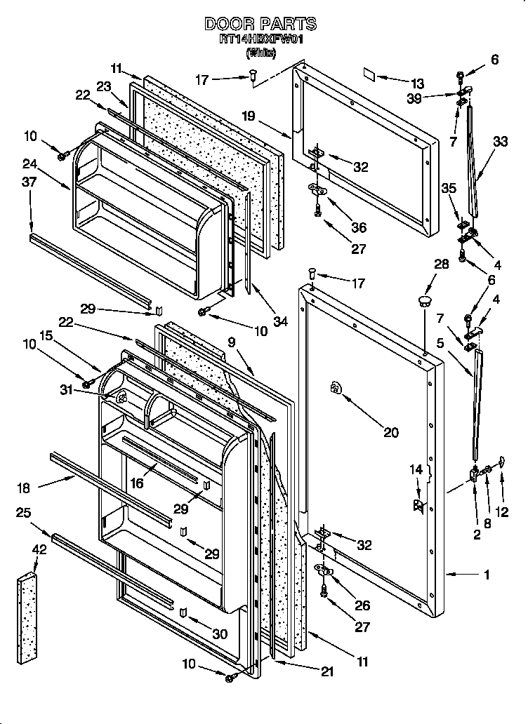 Roper RT14HBXFW01 door diagram