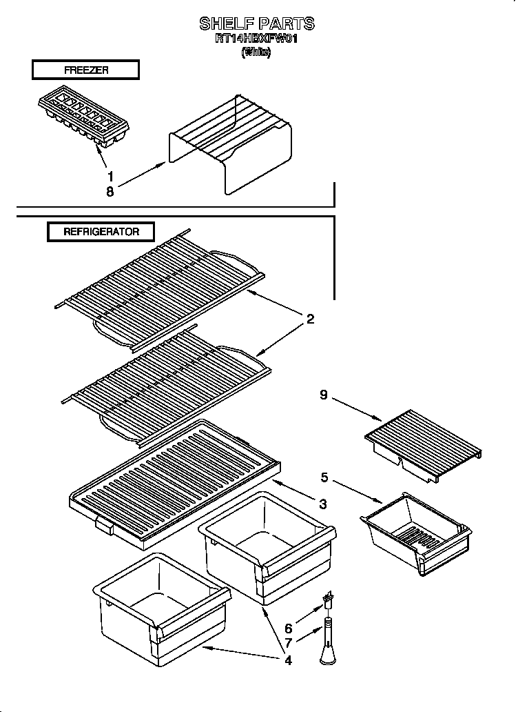 Roper RT14HBXFW01 shelf diagram