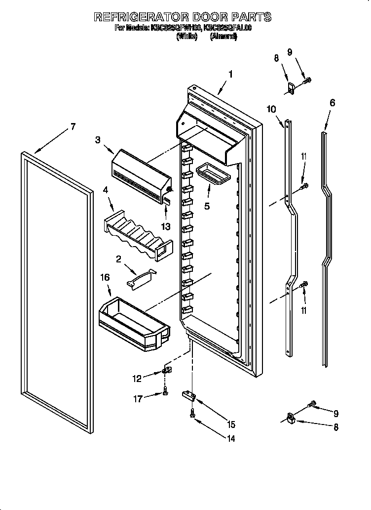 KitchenAid KSCS25QFWH00 refrigerator door diagram