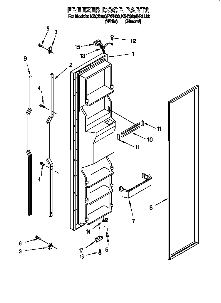 KitchenAid KSCS25QFWH00 freezer door diagram