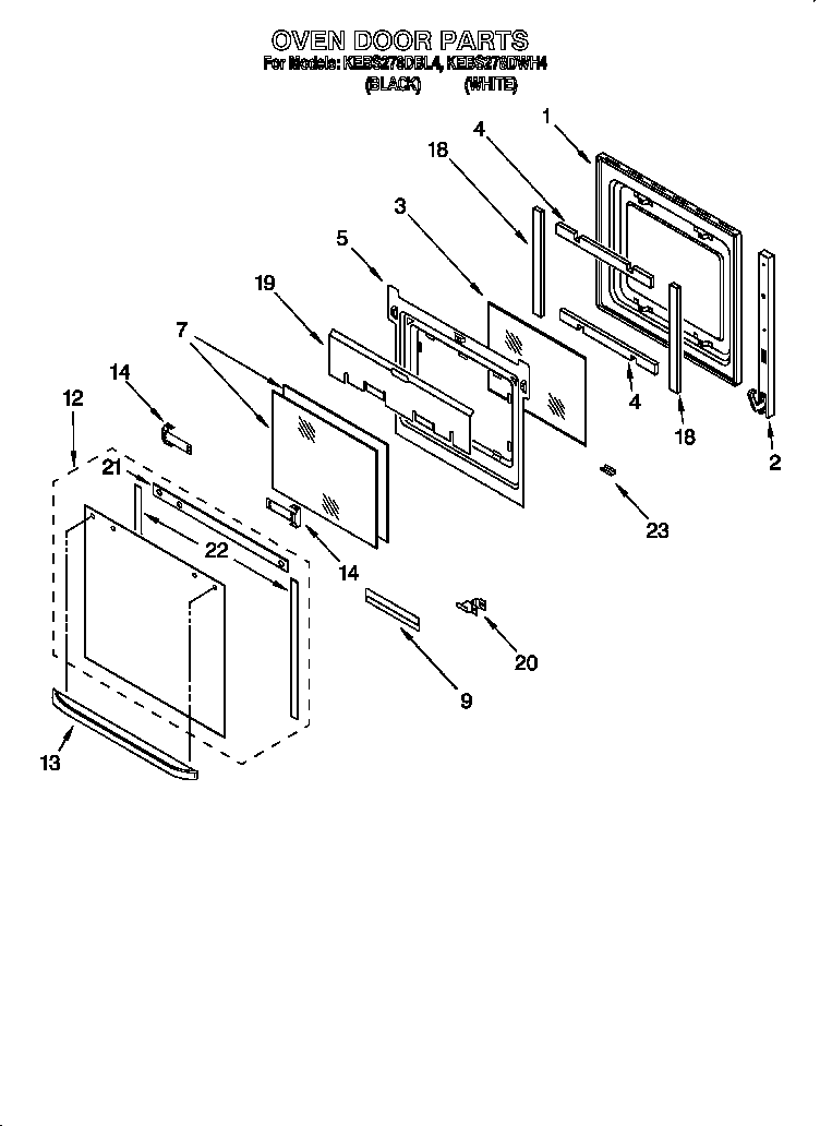 KitchenAid KEBS278DWH4 oven door diagram