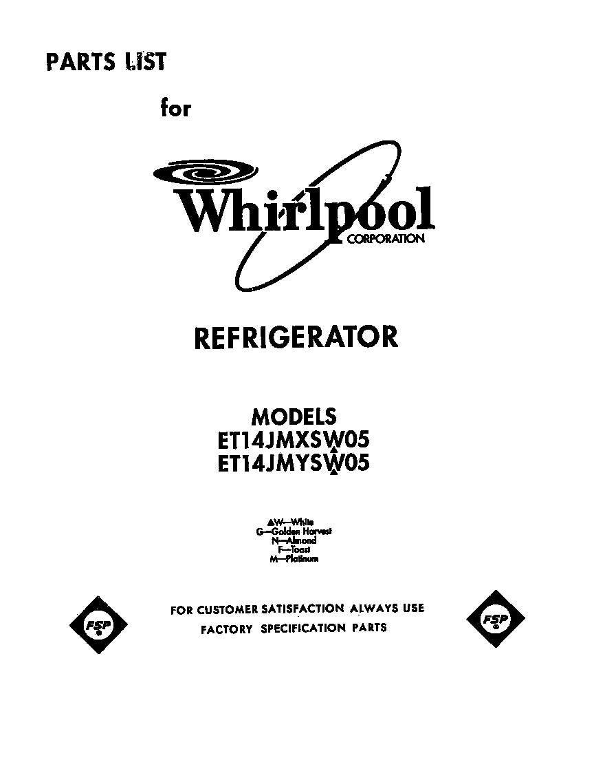 Whirlpool ET14JMYSW05 front cover diagram